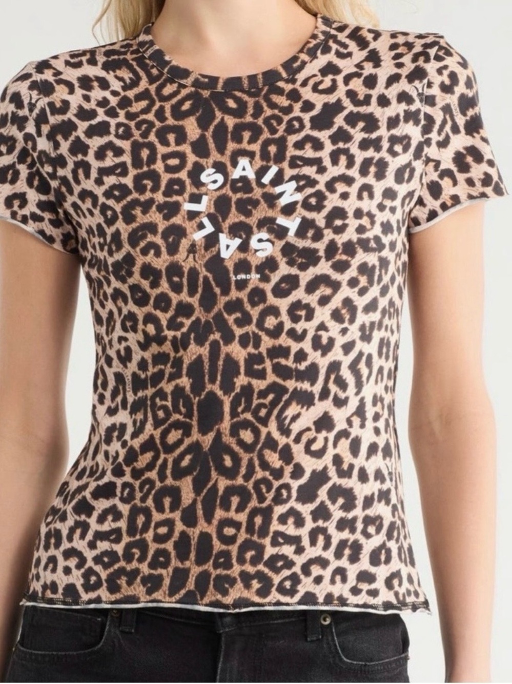 All Saints Tiepo Bela Tee in Brown Leopard Size Medium